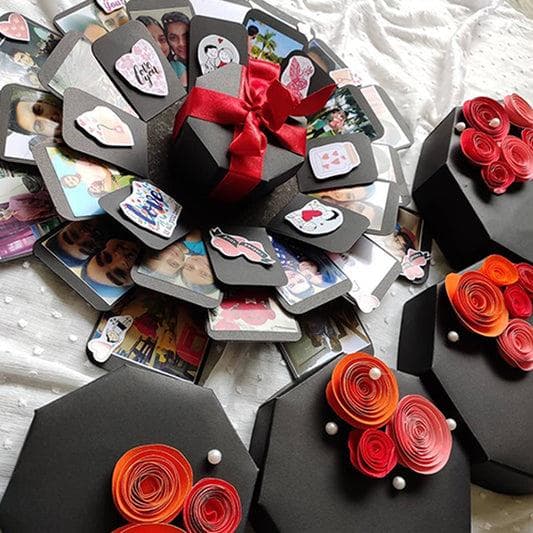 Custom Luxury Multilayer Hexagon Explosion Gift Box with Pop-Ups & Mini Keepsake Box – Perfect for Proposals, Anniversaries & Romantic Surprises printing in India
