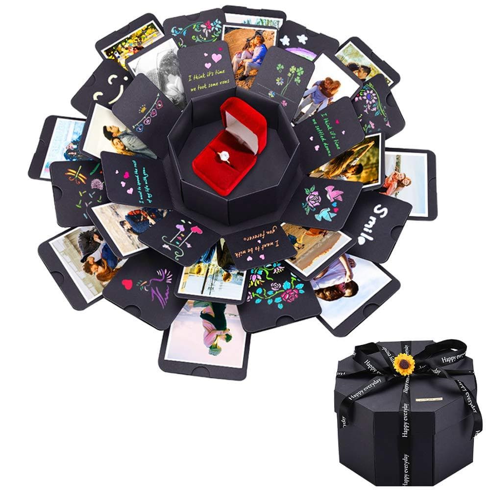 Custom Luxury Multilayer Hexagon Explosion Gift Box with Pop-Ups & Mini Keepsake Box – Perfect for Proposals, Anniversaries & Romantic Surprises print view 3