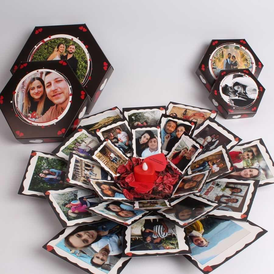 Custom Luxury Multilayer Hexagon Explosion Gift Box with Pop-Ups & Mini Keepsake Box – Perfect for Proposals, Anniversaries & Romantic Surprises print view 4