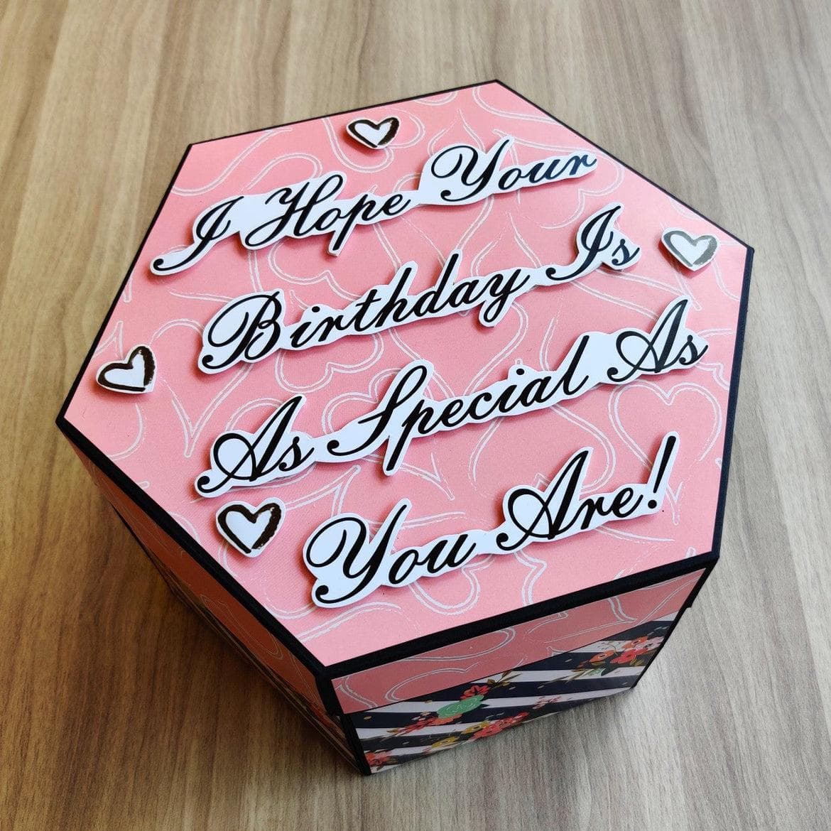Custom Multilayer Hexagon Explosion Gift Box – Personalized Birthday Surprise Box with Cute Illustrations & Photo Spaces print view 2