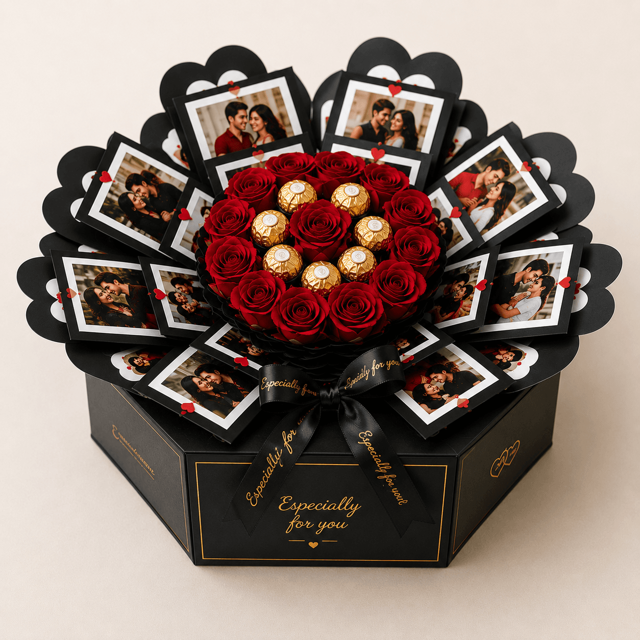 Custom Four-Layer Premium Quadrat Gift Box | LED Light Luxury Hamper with Roses, Chocolates, Photos & Keepsake Compartments | Ideal for Weddings, Anniversaries, Milestone Birthdays & Housewarming Gifts printing in India