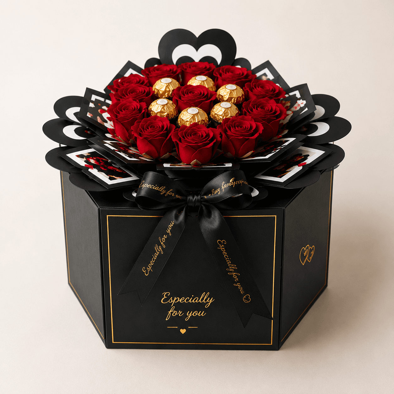 Custom Four-Layer Premium Quadrat Gift Box | LED Light Luxury Hamper with Roses, Chocolates, Photos & Keepsake Compartments | Ideal for Weddings, Anniversaries, Milestone Birthdays & Housewarming Gifts print view 3