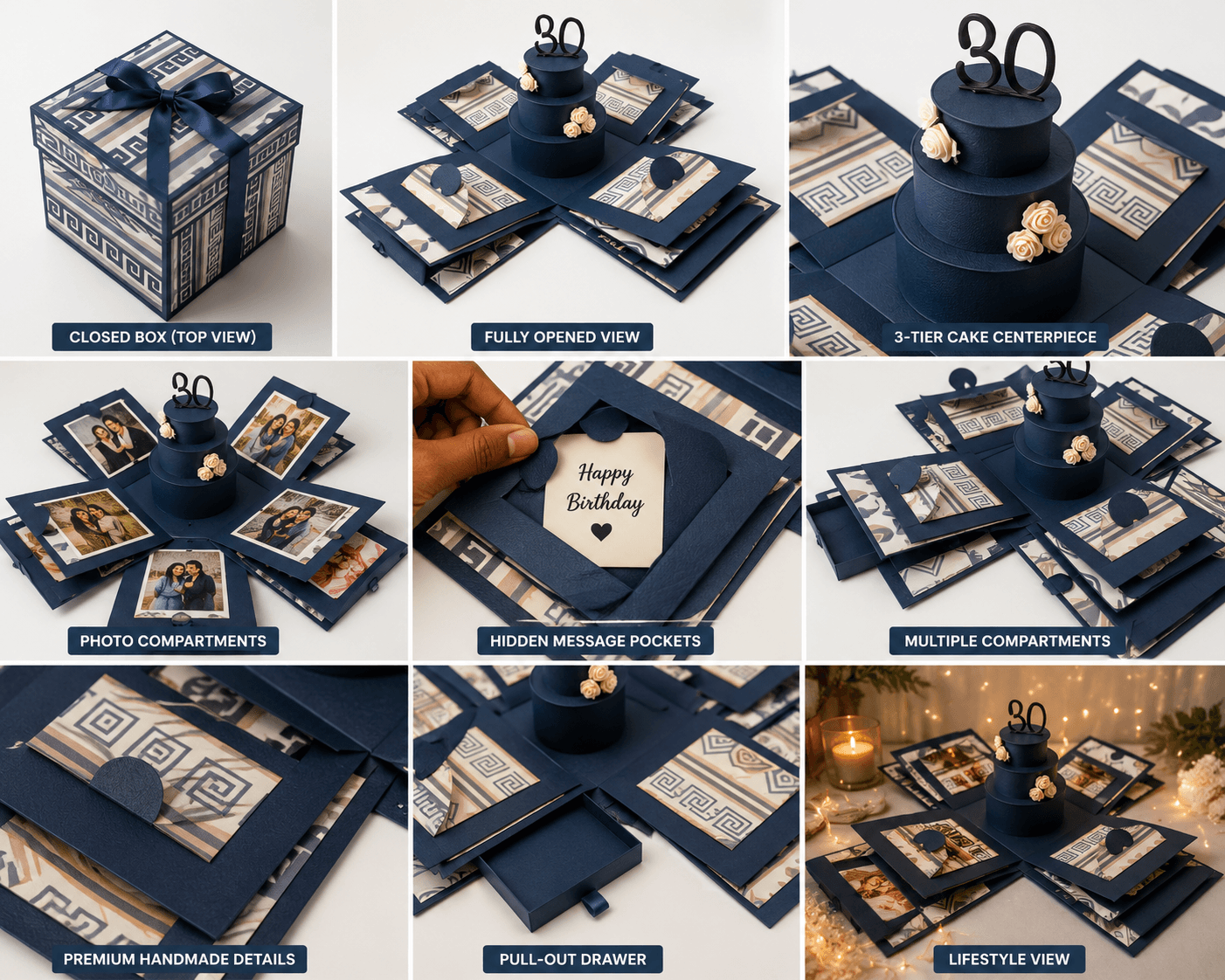 Custom Premium Explosion Gift Box | 4 layered quadrant box | Personalized Photo Memory Box | Handmade Surprise Gift for Birthday, Anniversary & Special Celebrations print view 5