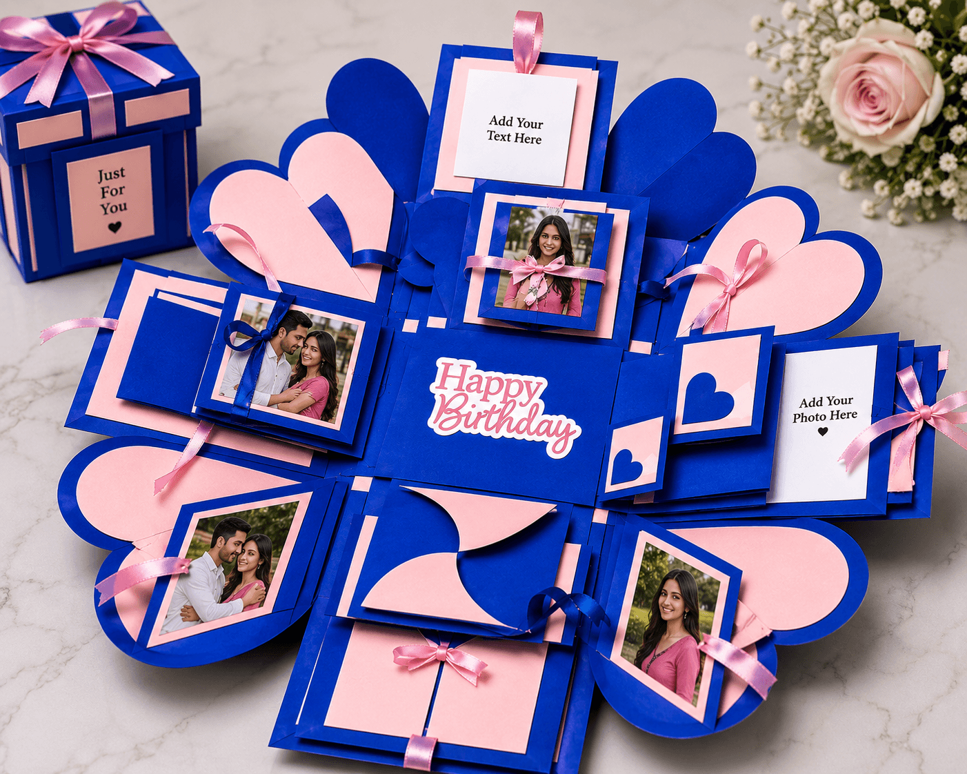Custom Dual Layer Classic Quadrat Explosion Gift Box – Handmade Birthday Surprise Box | Personalized Photo Memory Box | Perfect Birthday Gift for Him & Her print view 3