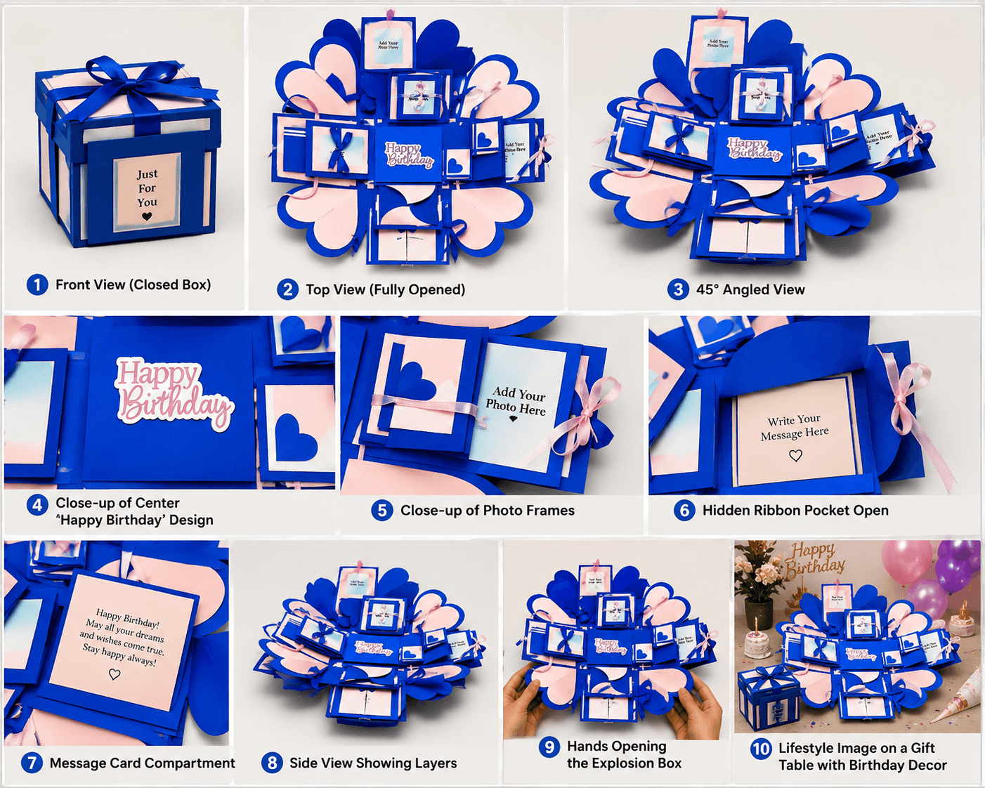 Custom Dual Layer Classic Quadrat Explosion Gift Box – Handmade Birthday Surprise Box | Personalized Photo Memory Box | Perfect Birthday Gift for Him & Her print view 2